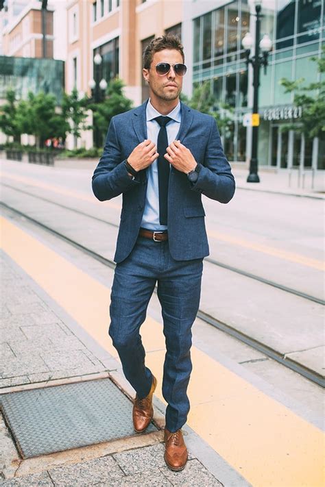 dark blue suit brown shoes